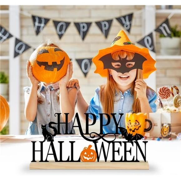 Metal Happy Halloween Sign, Black Halloween Decorations for Home - Picture 2 of 7